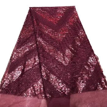 

New design african lace fabric glitter sequins French tulle lace fabric with sequins For Wedding GF112-2