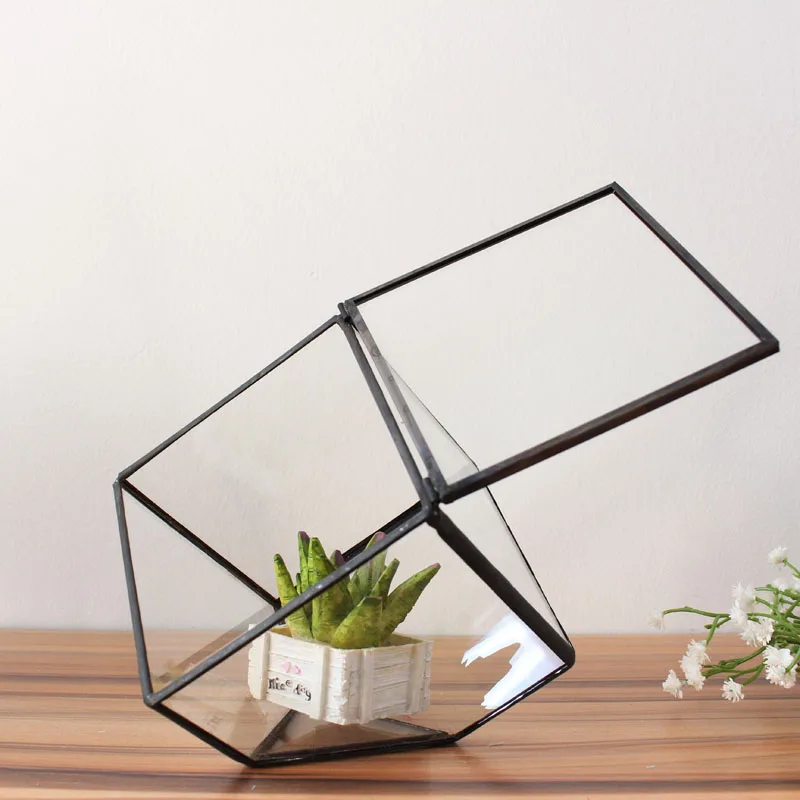 Modern Geometric Cube Glass Geometric Terrarium Tabletop Succulent