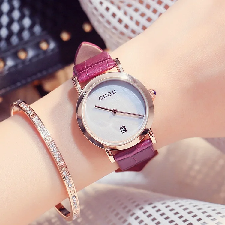 

2018 Fashion Guou Women Luxury Famous Brand Simple Pattern Watch Genuine Leather Clock Causal Dress Gift Quartz Wristwatches