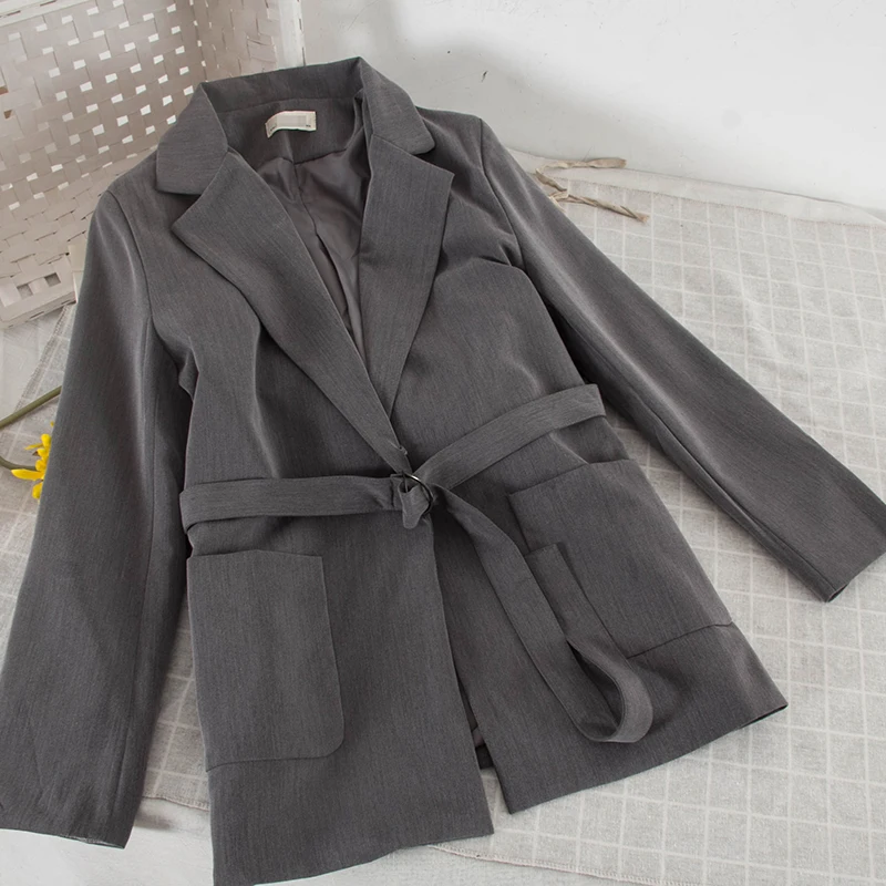 Col Polyvalent Ol Et Veste Simple 2019 Mince kaki De 3489 Manteau Noir Bretelles Mode Costume gris Femmes Nouvelle Couche w4PfS7qz
