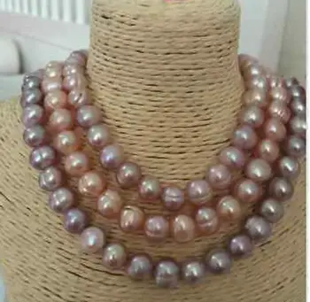 

triple strands round 10-11mm lavender pearl necklace 17"-19"