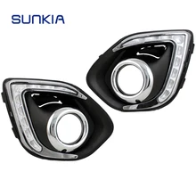 SUNKIA Car LED DRL Daytime Running Light with Fog Lamp Hole for Mitsubishi ASX 2013 2015 White Light + Amber Turn Signal