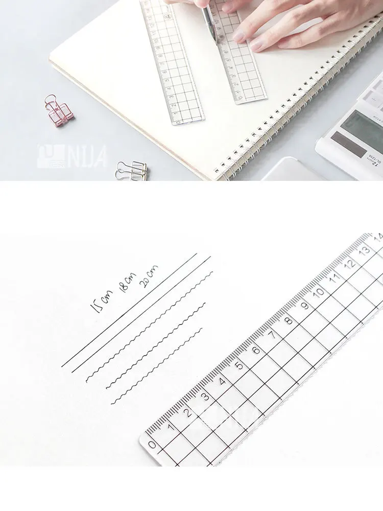 JIANWU 2pcs MUJI STYLE  15cm 18cm 20cm Transparent Simple ruler acrylic ruler   Learn stationery drawing supplies