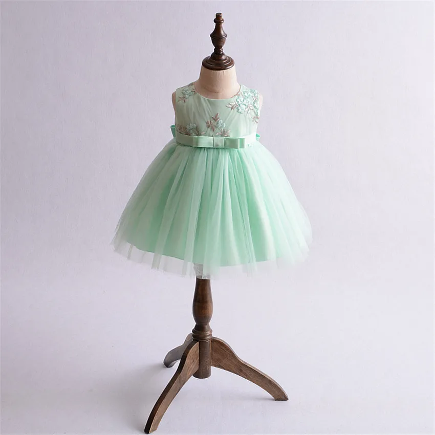 HAPPYPLUS/Сетчатое платье для крещения для маленьких девочек; платье на крестины для маленьких девочек; голубое, зеленое платье с цветами для первого дня рождения; платье для малышей на свадьбу - Цвет: Green