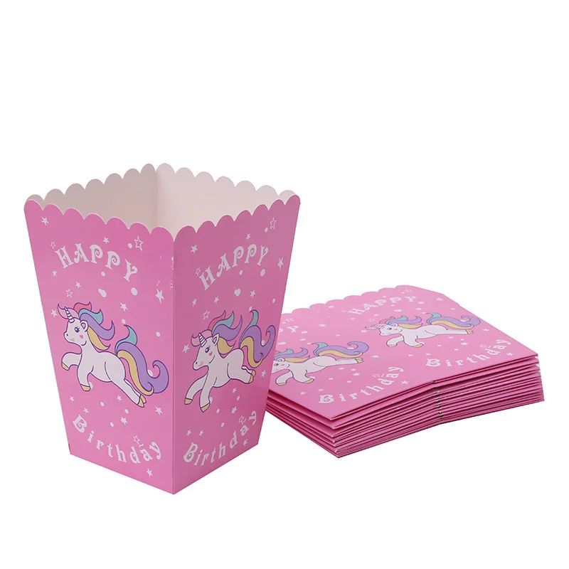

Party Disposable Tableware Pink Unicorn Party Popcorn Box Plate Hat for Girl Birthday Decoration Christmas Party Supplies