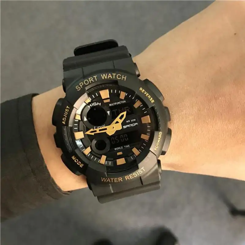 

Fashion Cool Dual Time LED Sport Digital & Analog Rubber Backlight Wrist Watch Wristwatches for Men Boy