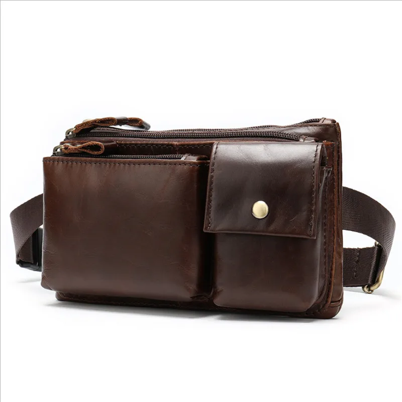 

PNDME genuine leather men's Waist Packs vintage multi-function large capacity Top layer Cowhide chest bag outdoor shoulder bags