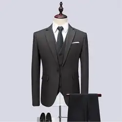 (Куртка + жилет + брюки) 2019 мужские костюмы модный праздничный костюм Мужской приталенный деловой классический серый Свадебный костюм