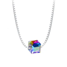 Разноцветные кристаллы кулон ожерелье s925 серебро Aurora Borealis ожерелье юбилей подарки на свадьбу, день рождения для женщин