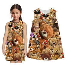 Платье для маленьких девочек детская одежда с изображением маленького медведя и лошади Одежда для девочек Брендовое модное милое праздничное платье для девочек, платье для малышей