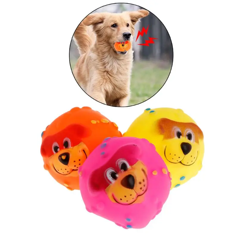 Pet Dog Rubber Lion Squeaky Toys Funny Chew Bite Toy Play Fetch Ball