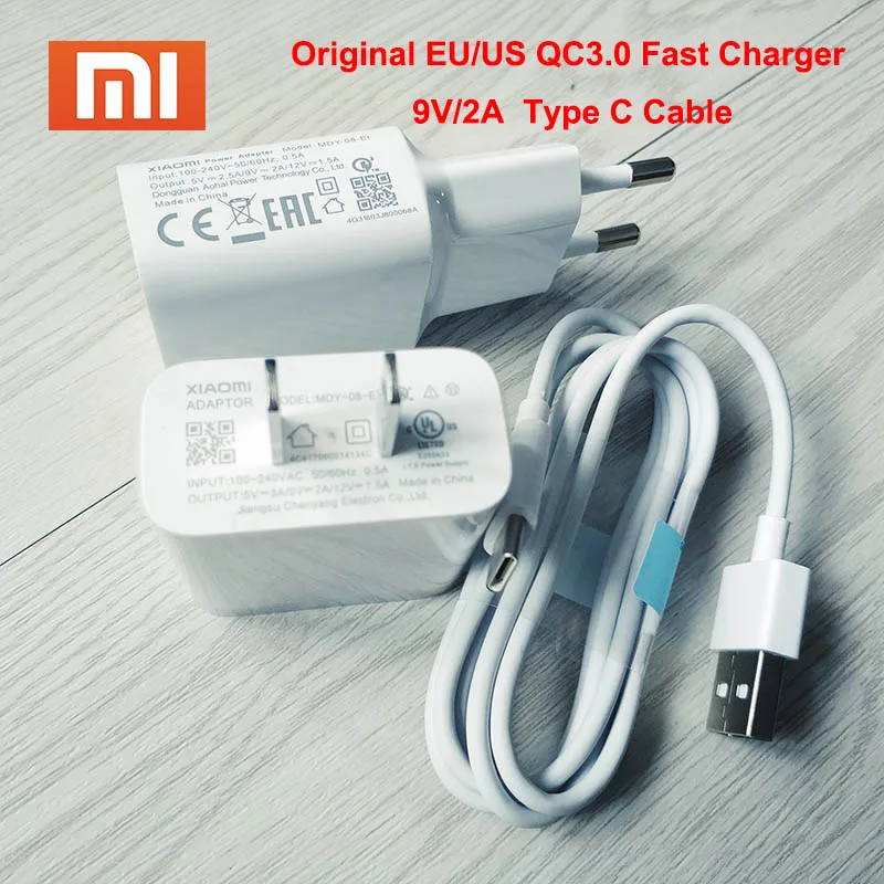 Original Xiaomi Mi 6 Fast Charger EU/US Plug Adapter Type C Cable Quick