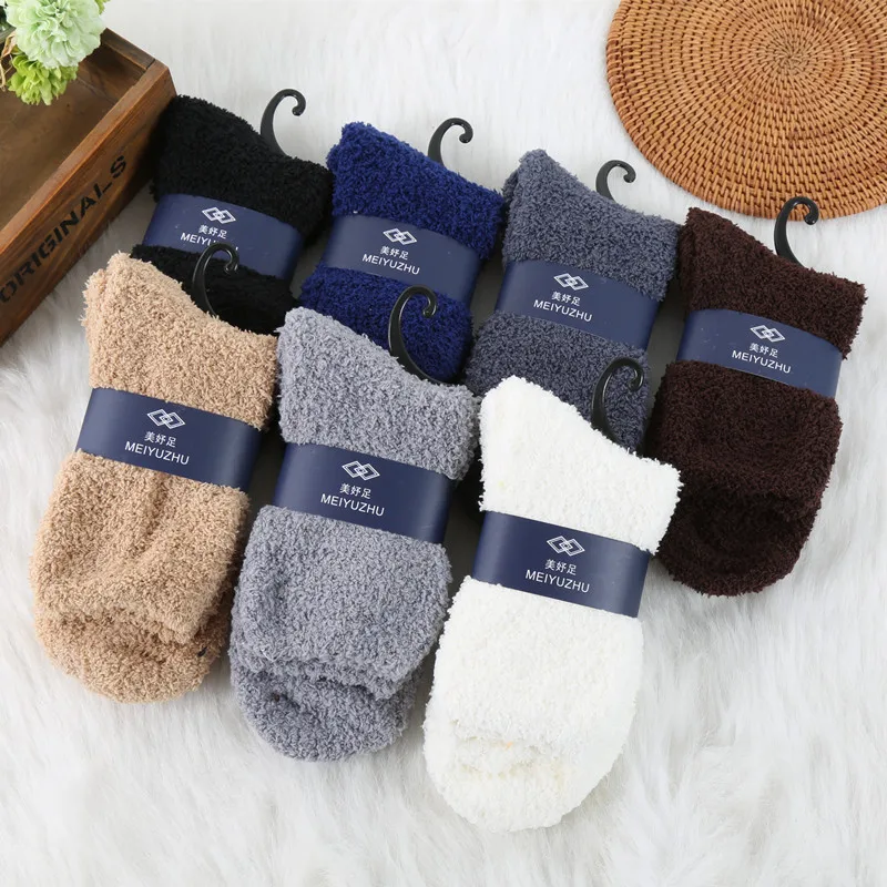 1 пара шерстяных носков в японском стиле; кашемировые носки для сна; теплые мужские носки-тапочки; сезон осень-зима; бархатные носки