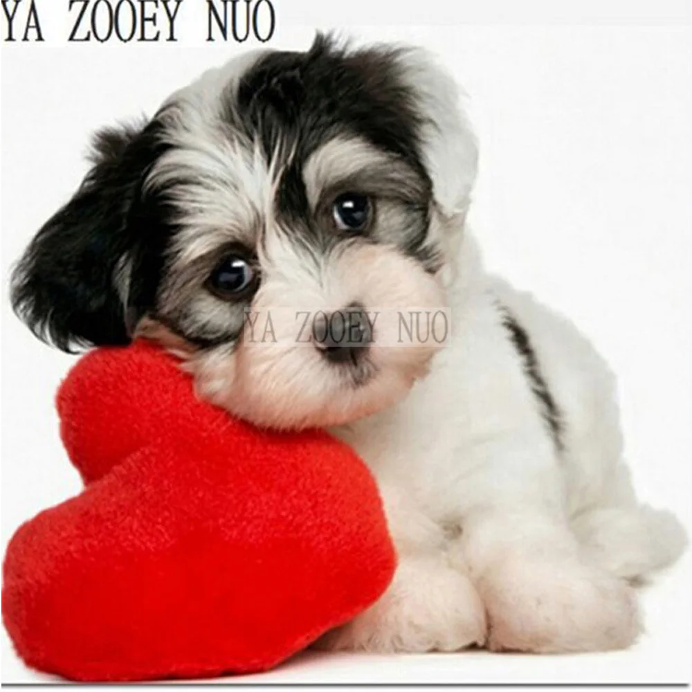 

YA ZOOEY NUO DIY Diamond Painting Cross Stitch Mosaic Drill Embroidery Dogs and hearts Diamond Needlework Decor Animal KL523
