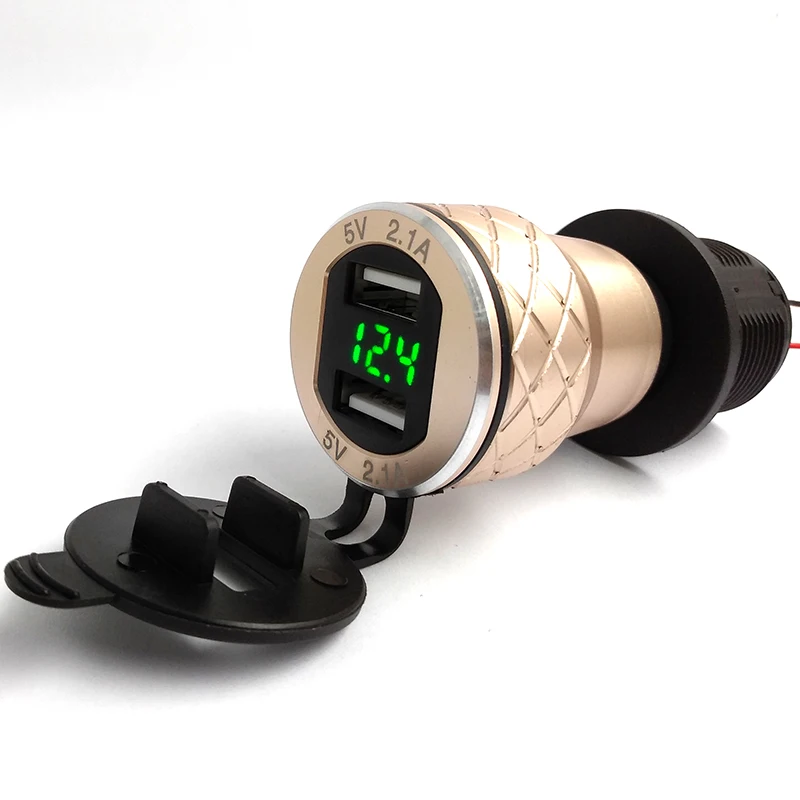 

Aluminum Alloy Metal Gold Shell Motorcycle Dual USB Charger 4.2A Voltmeter for BMW Motorcycle Hella Din Socket Red Blue Green