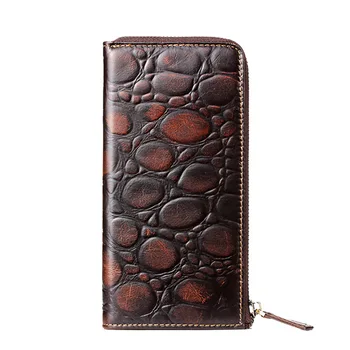 

New Men's Long Clutch bag Stone pattern wallet Embossed Men's cowhide Leather Zipper Wallet Card Holder Wallet mobile phone bag