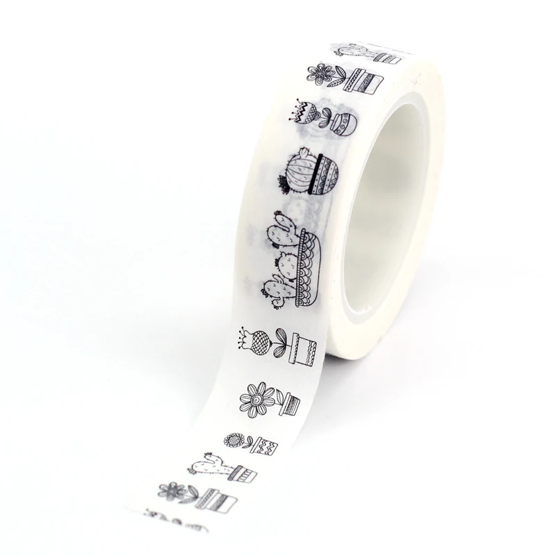 

10M DIY Decorative Kawaii Black and White Cactus Bonsai Japanese Washi Tape Adhesive Masking Tape For Home Scrapbooking Diary