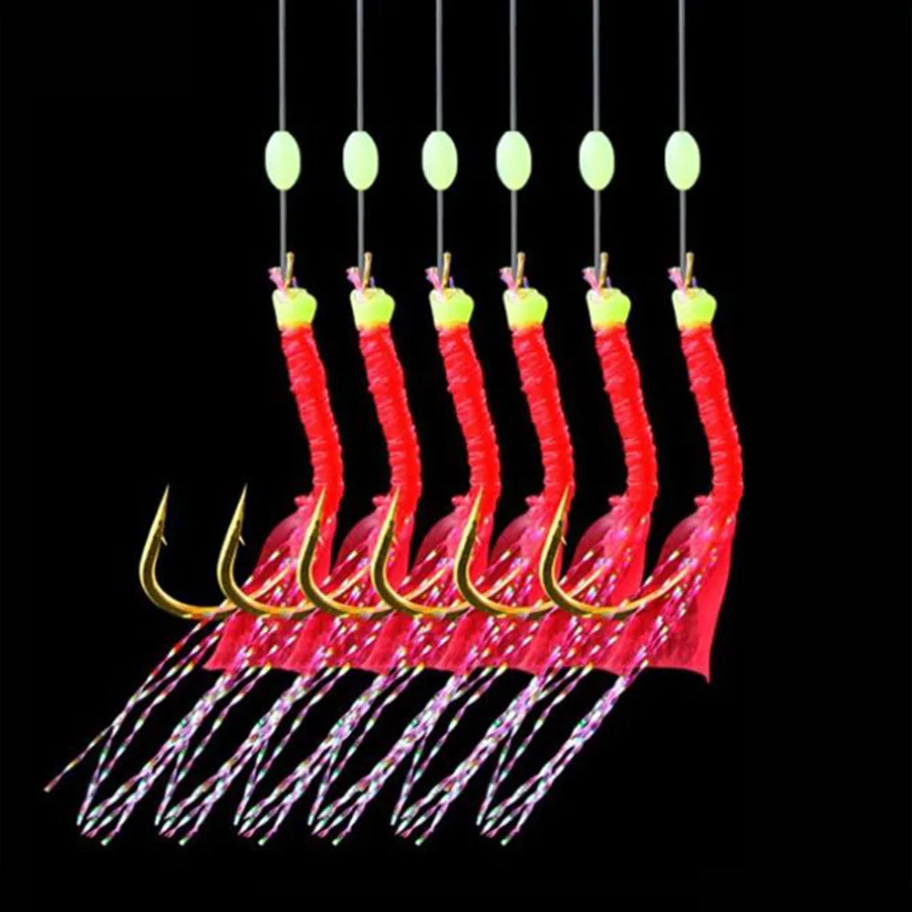 Рыболовные крючки для вертлюжных снастей, рыболовные Джиги, рыболовная головка, светящийся позолоченный крючок с 6 маленькими крючками