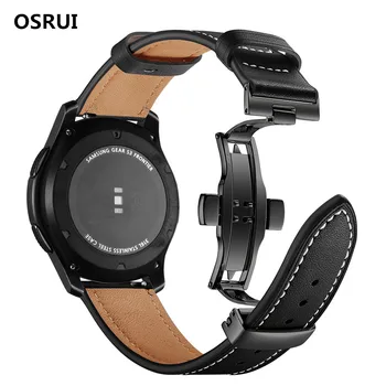 

Leather watch strap For Samsung Gear S3 Frontier/Classic Galaxy 46mm band butterfly buckle 22mm wrist replacement belt
