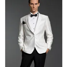 Новое поступление, новые белые мужские костюмы для свадьбы, шаль с отворотом, свадебные смокинги из двух частей, мужские костюмы, облегающий костюм жениха