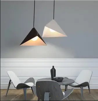 

Matte White Black Iron Geometry Triangle Pendant Light Fixture Nordic Minimalist Hanging Ceiling Lamp Design for Dining Room Bar