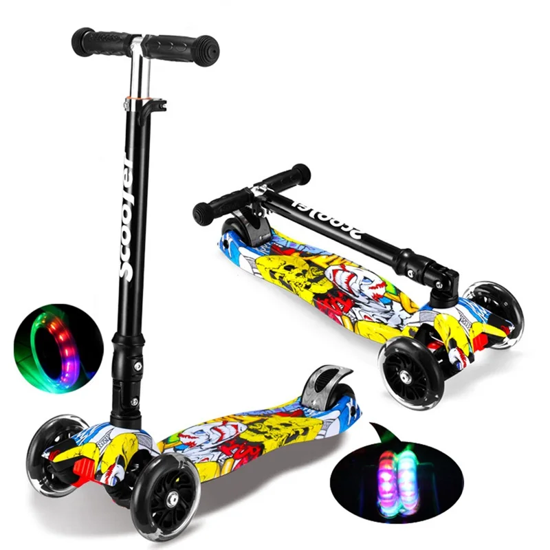 

graffiti hyun train balance children mini sooter kick with 4 flashing pu wheel folding portable bicycle kids kick playing toy
