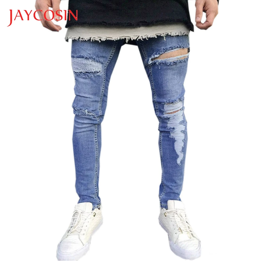 JAYCOSIN брюки Distressed Ripped Freyed Slim Fit джинсы для женщин мотобрюки мужские узкие стрейч деним лето весна осень сезон