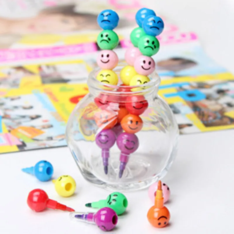 1PCS NEW Details about New 7 Colors Cute Stacker Swap Smile Face Crayons Children Drawing Gift WYQ