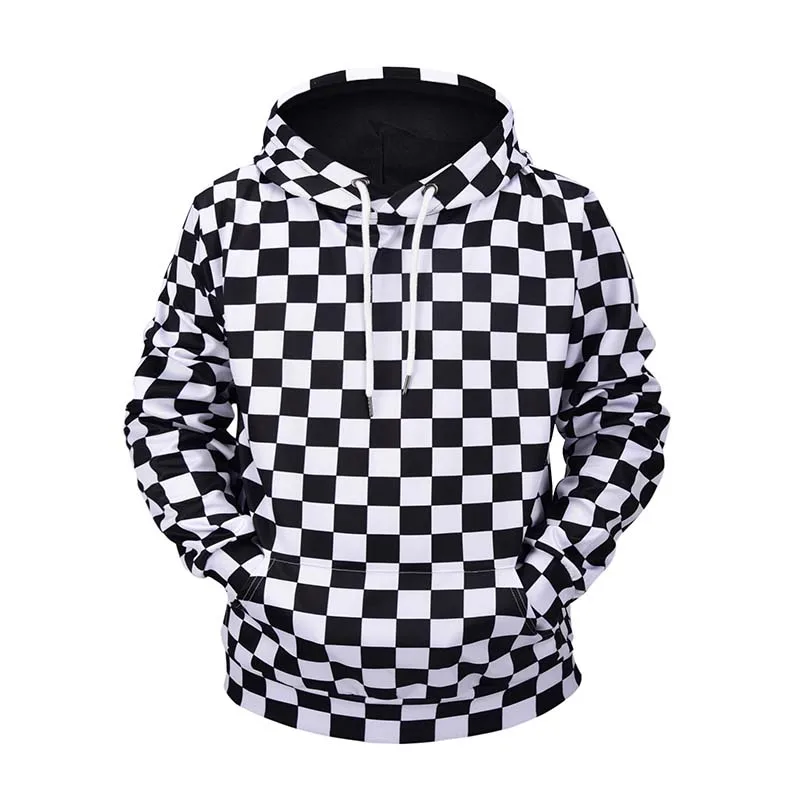 

New Plaid Lattice Grid Hoodie Men Justin Bieber Chess FOG Hip Hop Skateboards Cotton 100% Fleece Vintage Sweatshirts Unisex Tops