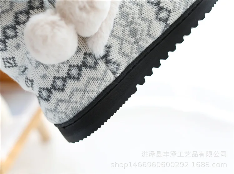 Зимние женские тапочки с ткацким узором для девочек; короткий плюш; нескользящий для дома; Плюшевые полосатые туфли с высоким берцем