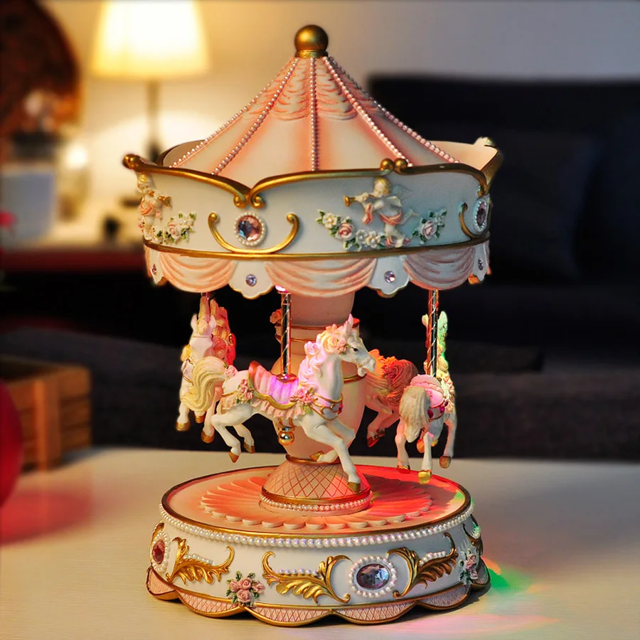 WS Arts Big Carousel Music Box With LED Flash Lights Automatic Lifting