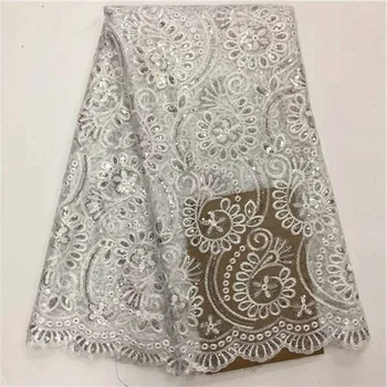 

Free Shipping African Lace Fabric White High Quality French Tulle Lace Fabric 2020 New design embroidered tulle fabric for dress
