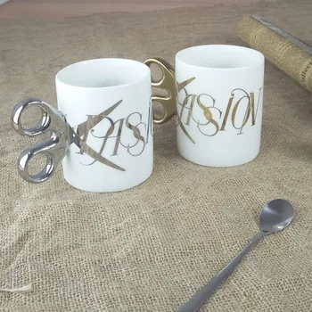 

New subtitles with scissors handle mug black white cup PASSION font coffee mug birthday gift teacup drinking utensils 6ZDZ258