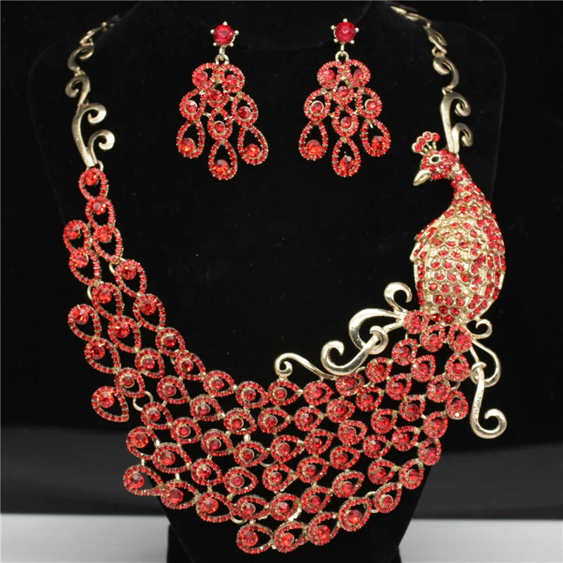 

2019 Bisuteria New European And American Phoenix Shape Wedding Dinner High-end Suit Accessories Ear Clip Necklace Two-piece