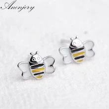 Anenjery 925 пробы серебряные крошечные пчелы мультфильм животных серьги для женщин школьницы подарки на день рождения вечерние S-E561