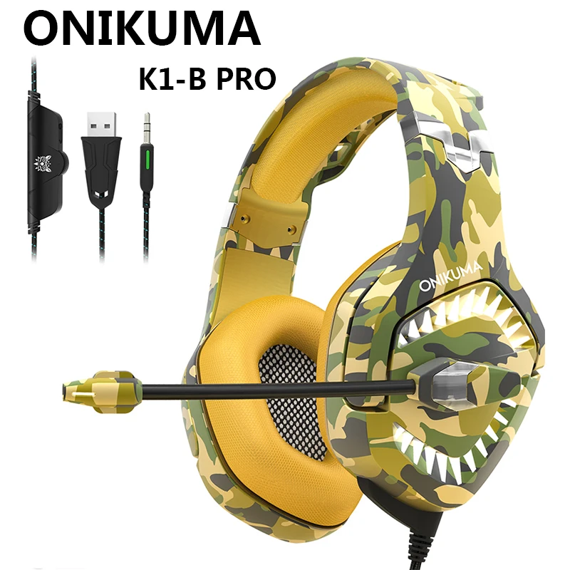 ONIKUMA K1 Pro камуфляжная игровая гарнитура бас наушники Игровые наушники шлем с микрофоном для ПК мобильного телефона Xbox планшет