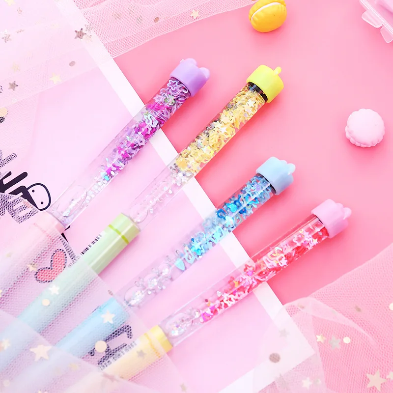 

4Pcs Cute Fairy Gel Pen Color Liquid Quicksand Crystal Neutral Pen Personality Student Writing Stationery Black Ink For School
