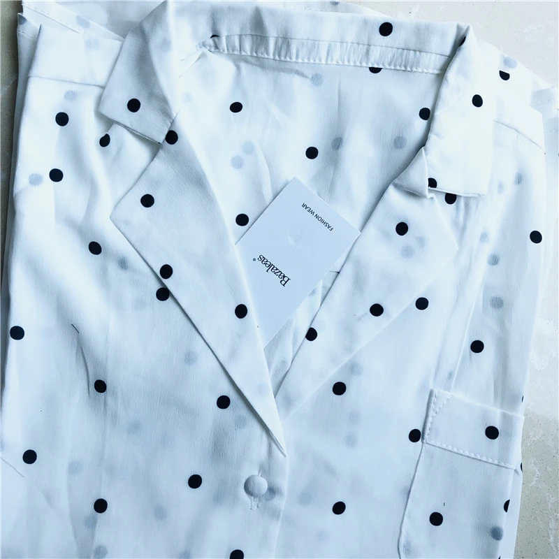 Bazaleas винтажная блузка с тонкими пуговицами Blusa Feminina женские топы в горошек blusas