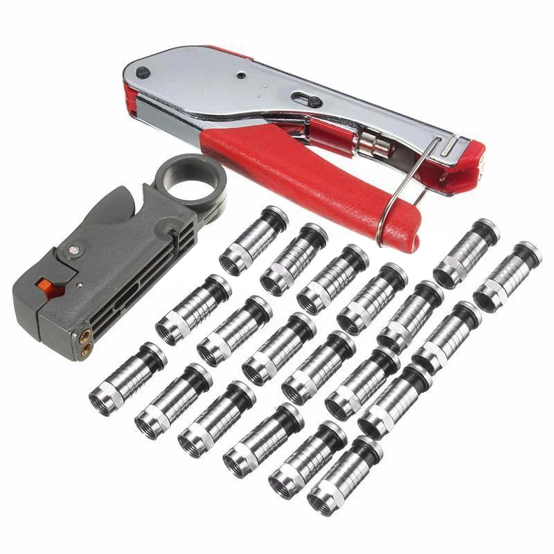 Coaxial Compression Connector Stripper Tool Set For RG6 RG59 Coax Cable