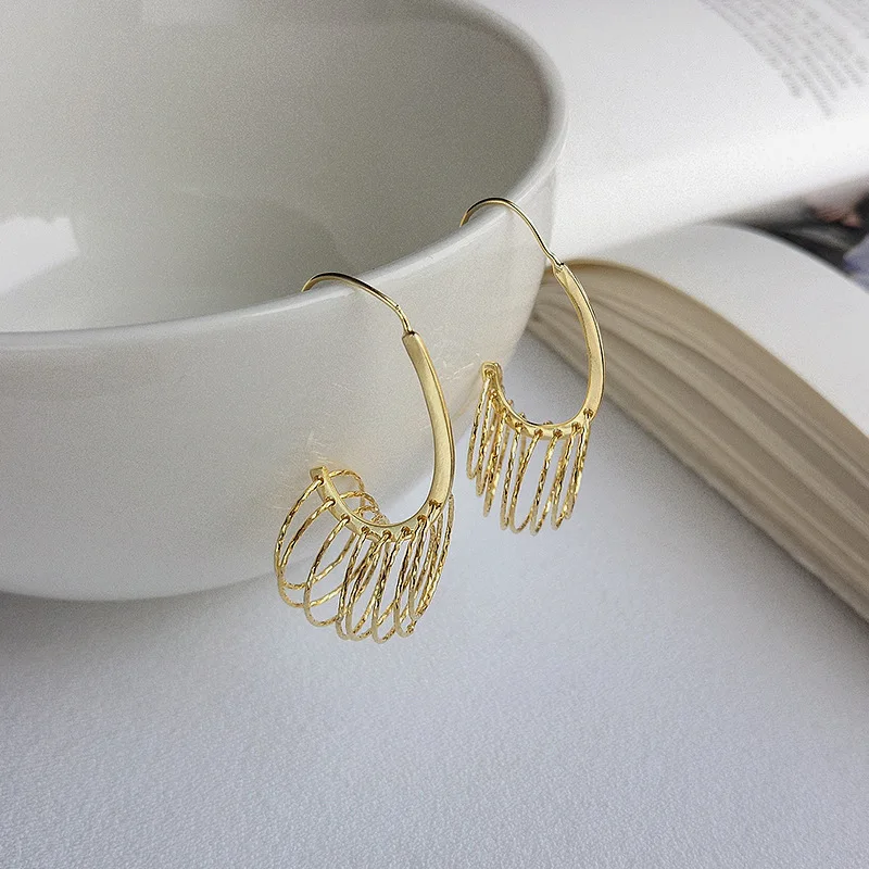 

Boho Ethnic Gold Geometric Drop Rings 925 Sterling Silver Irregular Circle Tassel Earrings Women Exaggerated Luxury Jewellery