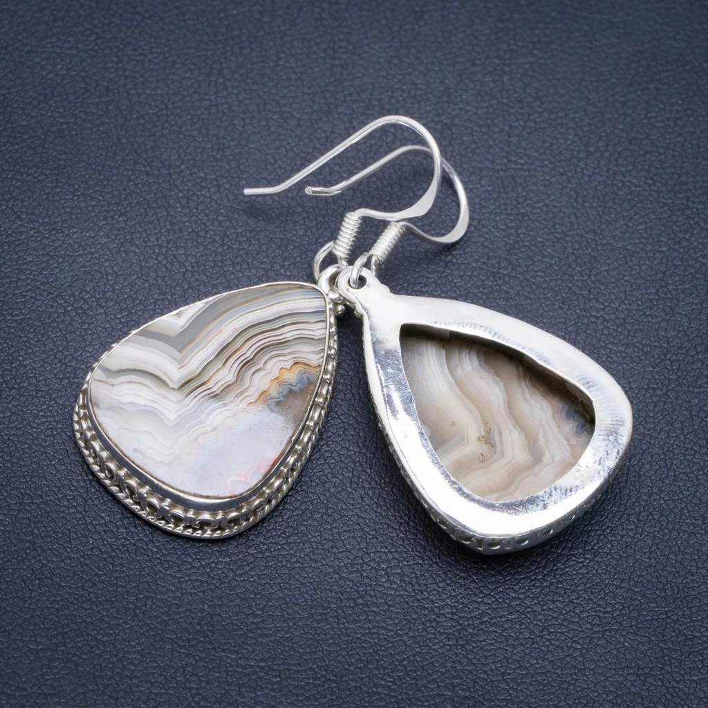 

Natural Crazy Lace Agate Handmade Unique 925 Sterling Silver Earrings 1.75" A2221