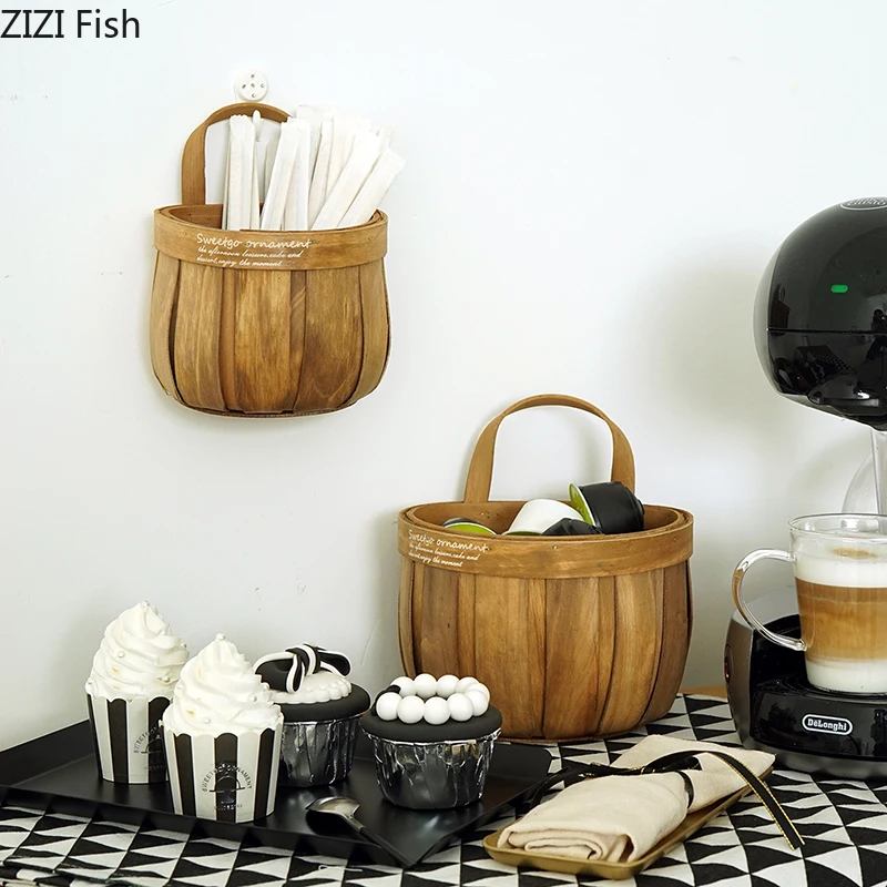 

Mini Wood Handle Basket Countryside Style Cake Table Decorating Tools Food Photography Dinnerware Capsule Coffee Intake