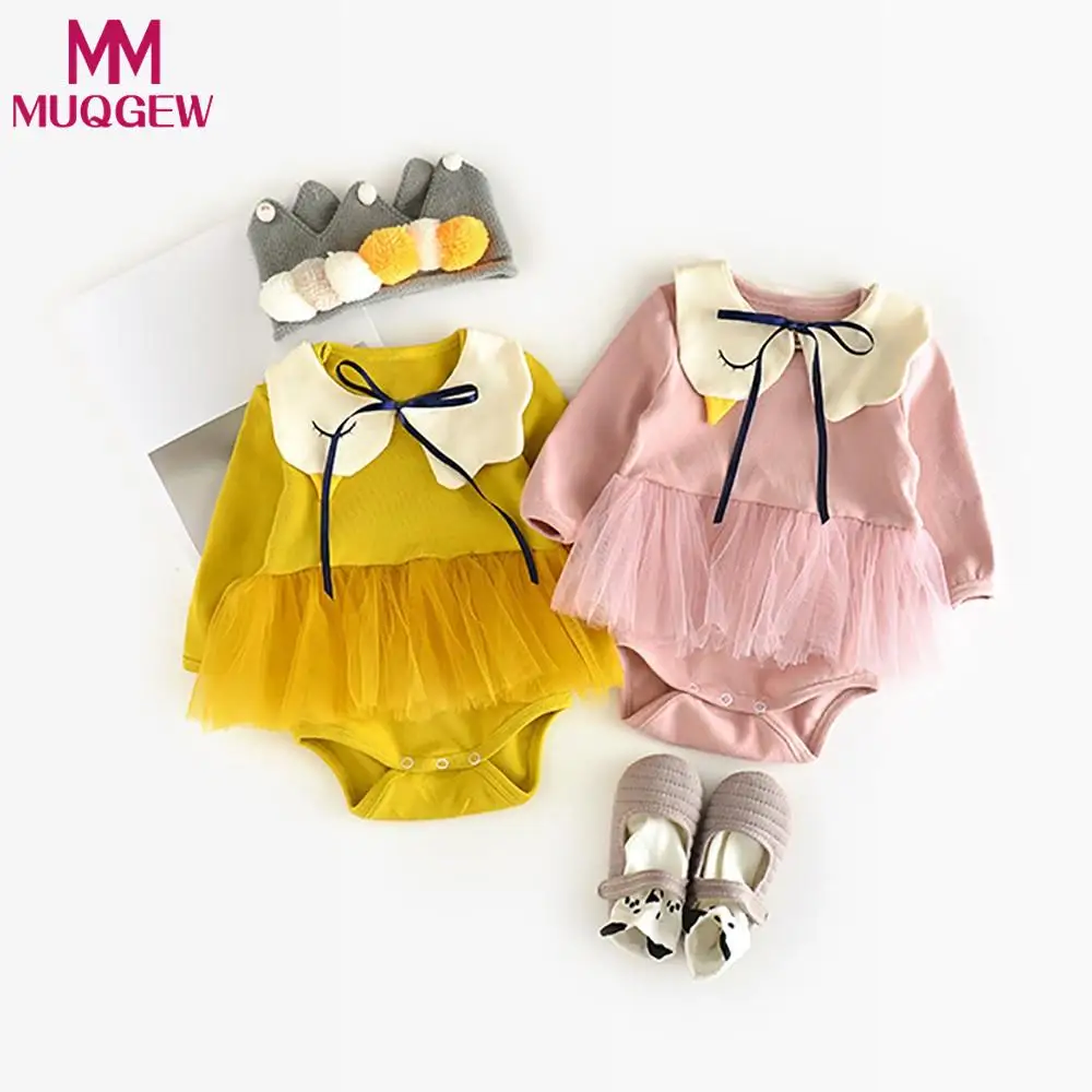

MUQGEW 2019 Baby Girls clothes set Newborn Baby Girls Swan Solid Clothes Romper Jumpsuit+Bib ClothesOutfits Set