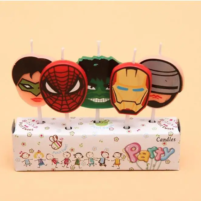 5 шт./лот, вечерние свечи с человеком-пауком для детей на день рождения, набор украшений для вечеринки, свечи для торта на день рождения, свадьбу - Цвет: Avengers