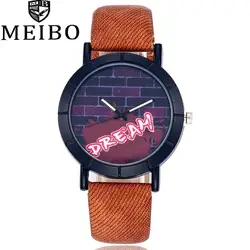 Relogio feminino 2017 meibo бренд творческий слоган Pattern Часы Мода пара кожаных смотреть любовника Повседневное кварцевые наручные часы
