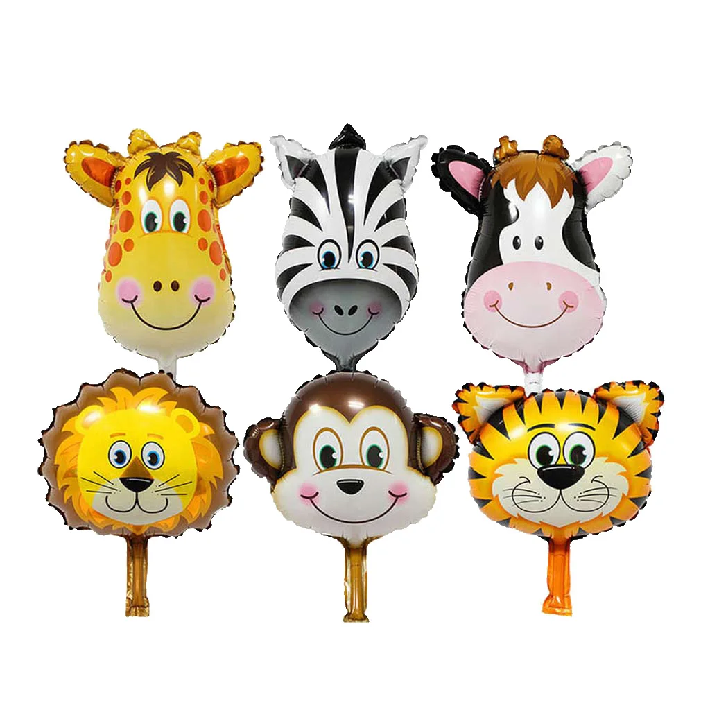 Pack Of 6 Zoo Farm Animal Face Helium Foil Balloon​ Children Party Accessories