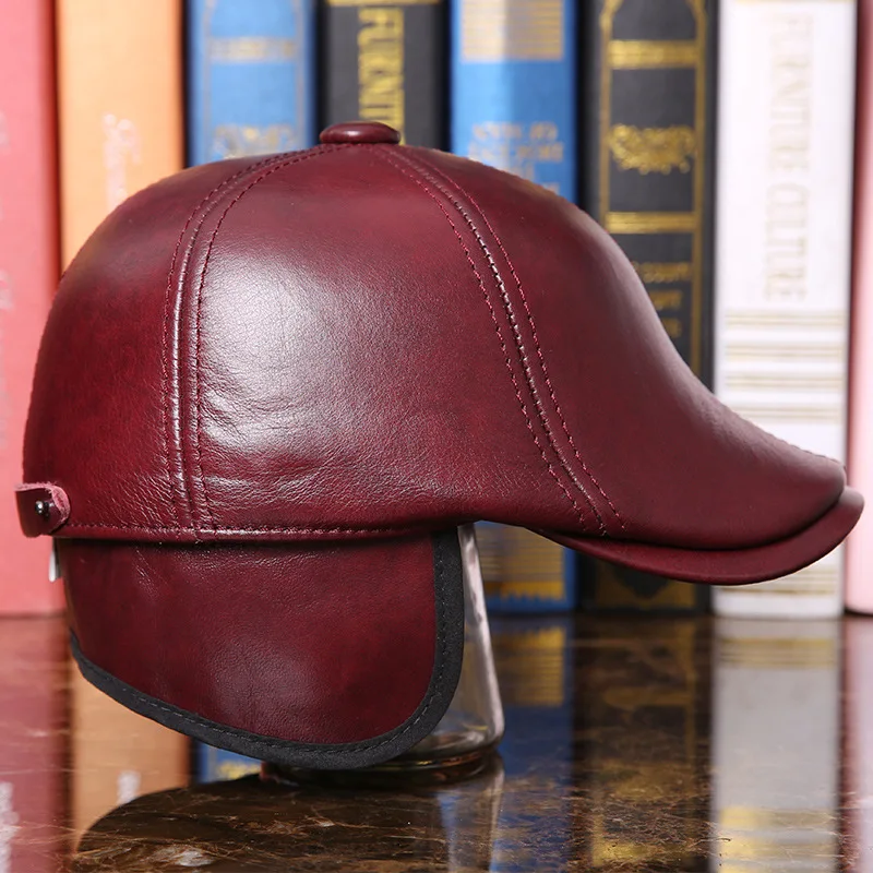 Kaufen Winter Männer Echtes Leder Hut Erwachsene Schaffell Baseball Caps Fashion Ohr Schutz Warme Kopfbedeckungen Kappe Baseball Hut B 7287