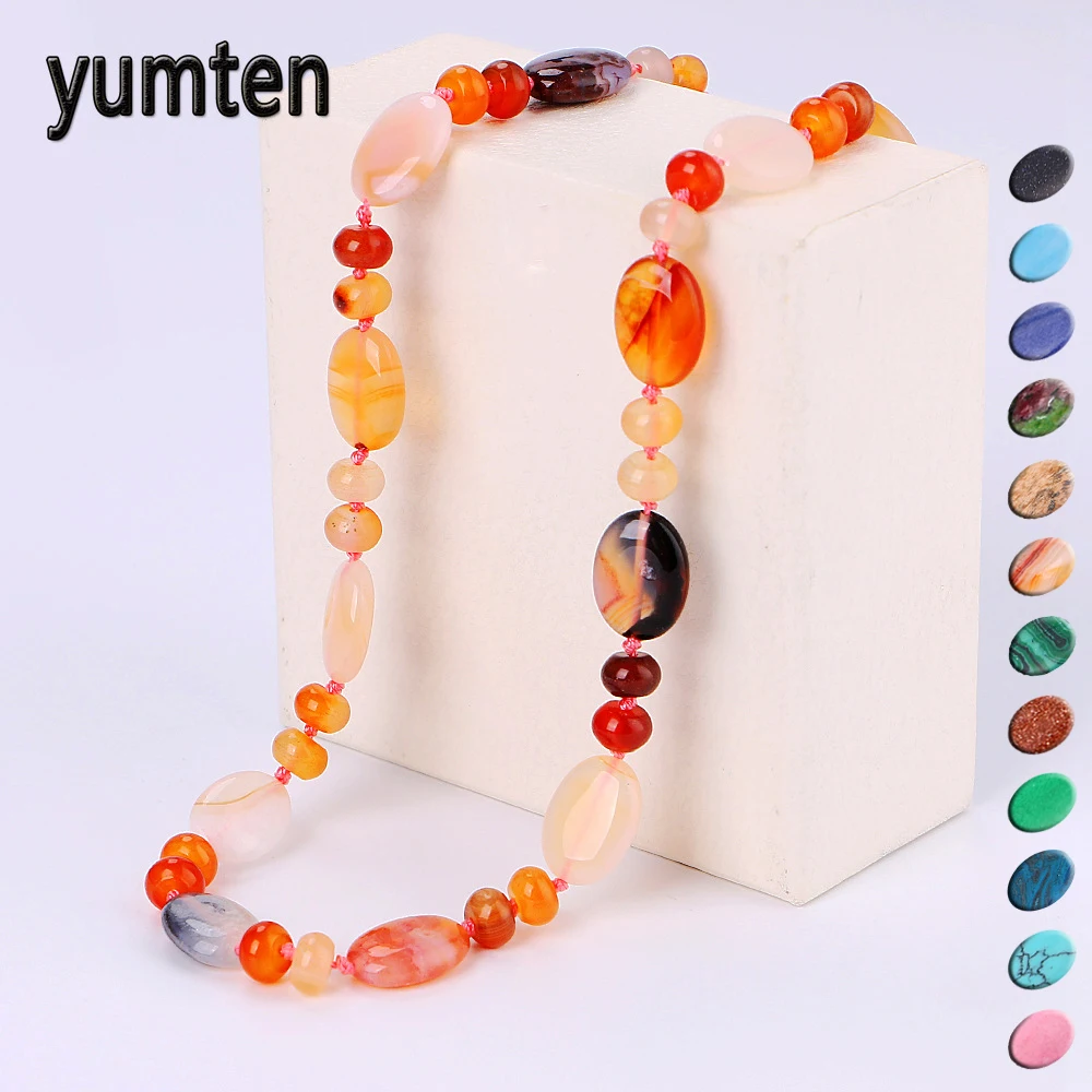 

Yumten Beaded Stone Necklace Women Gemstone Choker Natural Crystal Chain Egg Shape Beads Female Charm Accessories Power Jewelry