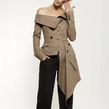 ##Special Price women jacket Plaid Blazer Tops Female Irrgular Patchwork Slash Neck Long Sleeve Lace up Women Jacket Coat 2018 Autumn Fashion ##Special Price women jacket Plaid Blazer Tops Female Irrgular Patchwork Slash Neck Long Sleeve Lace up Women Jacket Coat 2018 Autumn Fashion