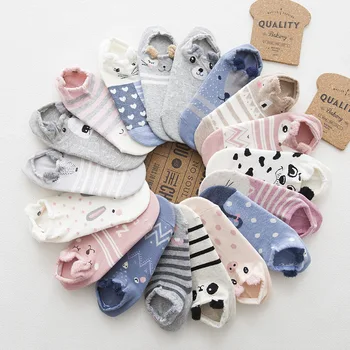 

Cute Women's Socks Cotton Cartoon Animal Print Short Sock Stereoscopic Ear Breathable Funny Socks Female